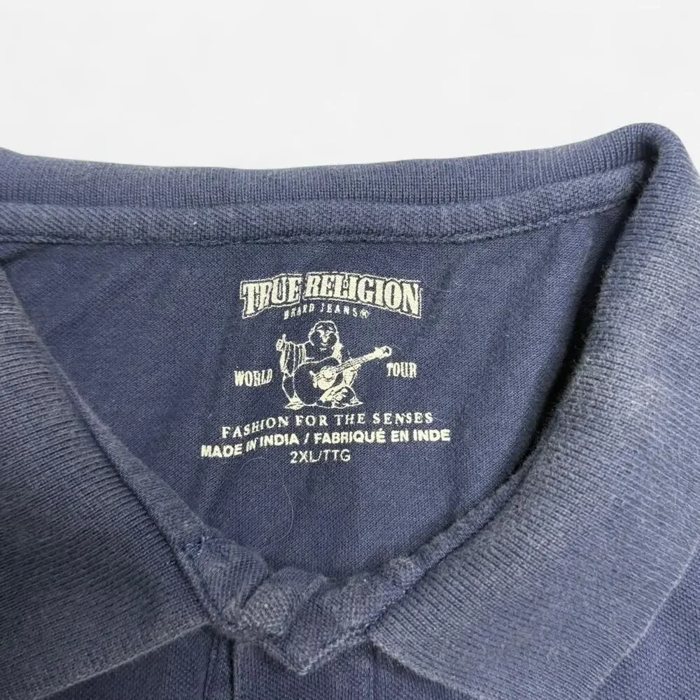 True Religion Navy Polo Shirt Big Buddha Logo Men’s 2XL
